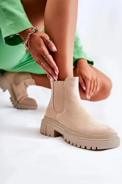 Outlet Boto Zamszowe Wsuwane Botki Workery Beżowe Lorea
