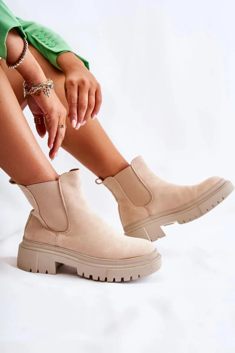 Outlet Boto Zamszowe Wsuwane Botki Workery Beżowe Lorea