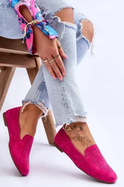 Zamszowe Wygodne Mokasyny Fuksja Giovana Damskie Loafersy Damskie|Mokasyny Damskie Zamszowe