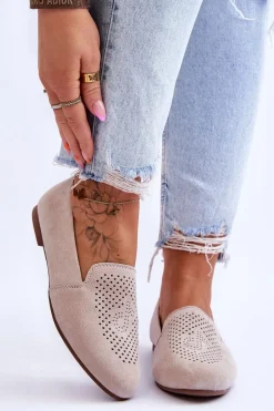 Hot Damskie buty S.Barski Zamszowe Wygodne Mokasyny Beżowe Giovana Beżowy