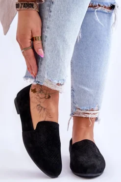 Clearance Zamszowe Wygodne Mokasyny Czarne Giovana Damskie Loafersy Damskie|Mokasyny Płaskie