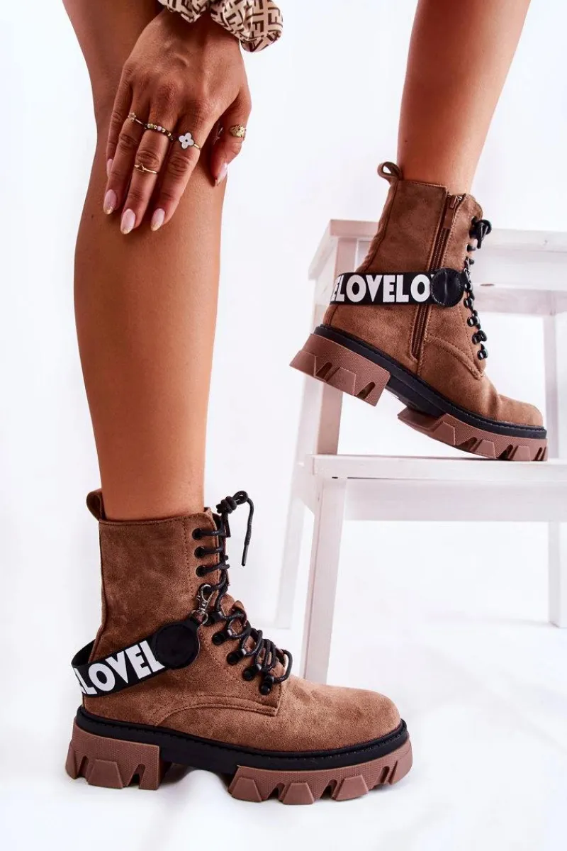 Damskie Trapery|Botki Sznurowane>Boto Zamszowe Wysokie Botki Z Ociepleniem Brązowe Danity