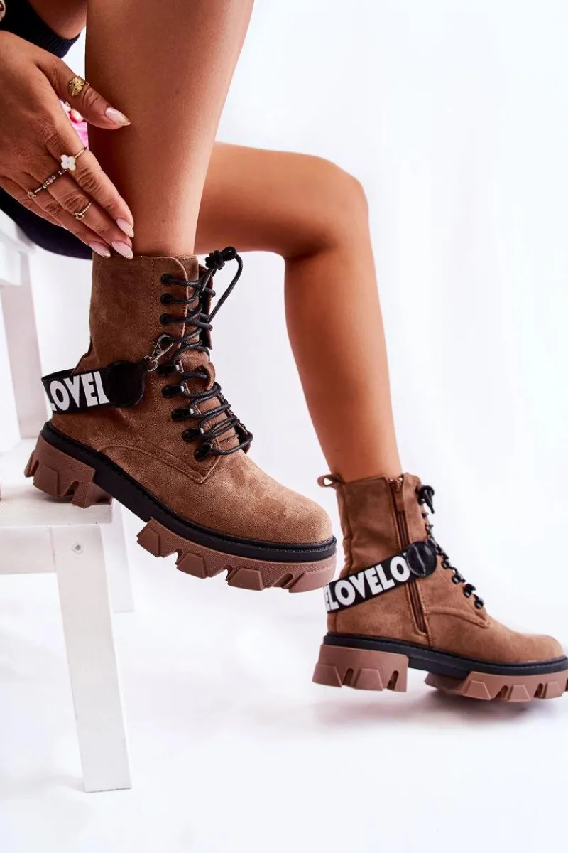 Damskie Trapery|Botki Sznurowane>Boto Zamszowe Wysokie Botki Z Ociepleniem Brązowe Danity