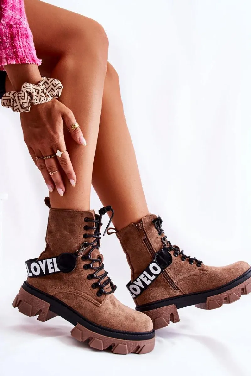 Damskie Trapery|Botki Sznurowane>Boto Zamszowe Wysokie Botki Z Ociepleniem Brązowe Danity