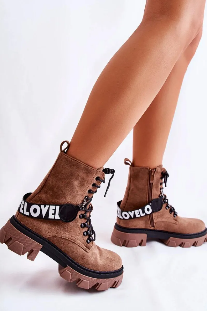 Damskie Trapery|Botki Sznurowane>Boto Zamszowe Wysokie Botki Z Ociepleniem Brązowe Danity