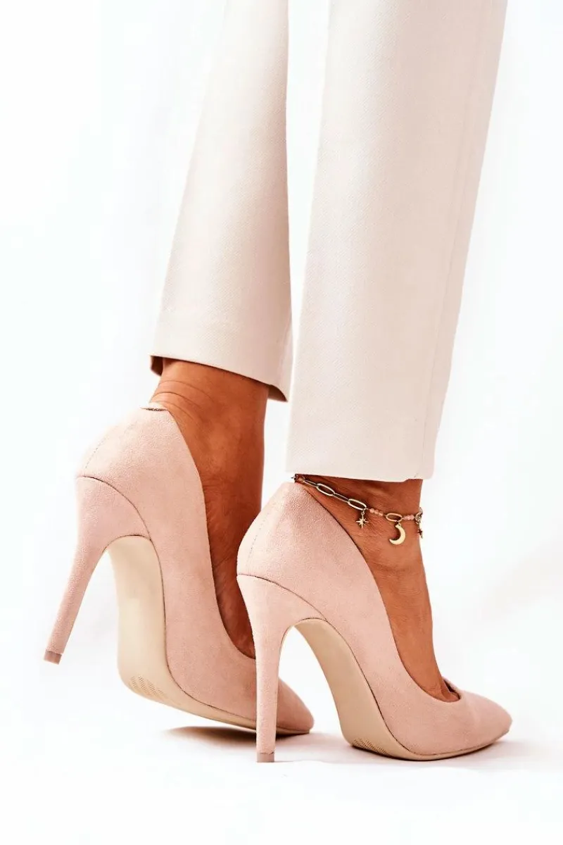 Szpilki Zamszowe>Boto Zamszowe Wysokie Szpilki Beżowe Melany