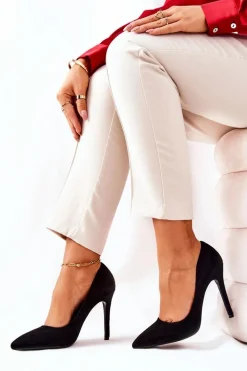 New Boto Zamszowe Wysokie Szpilki Czarne Melany