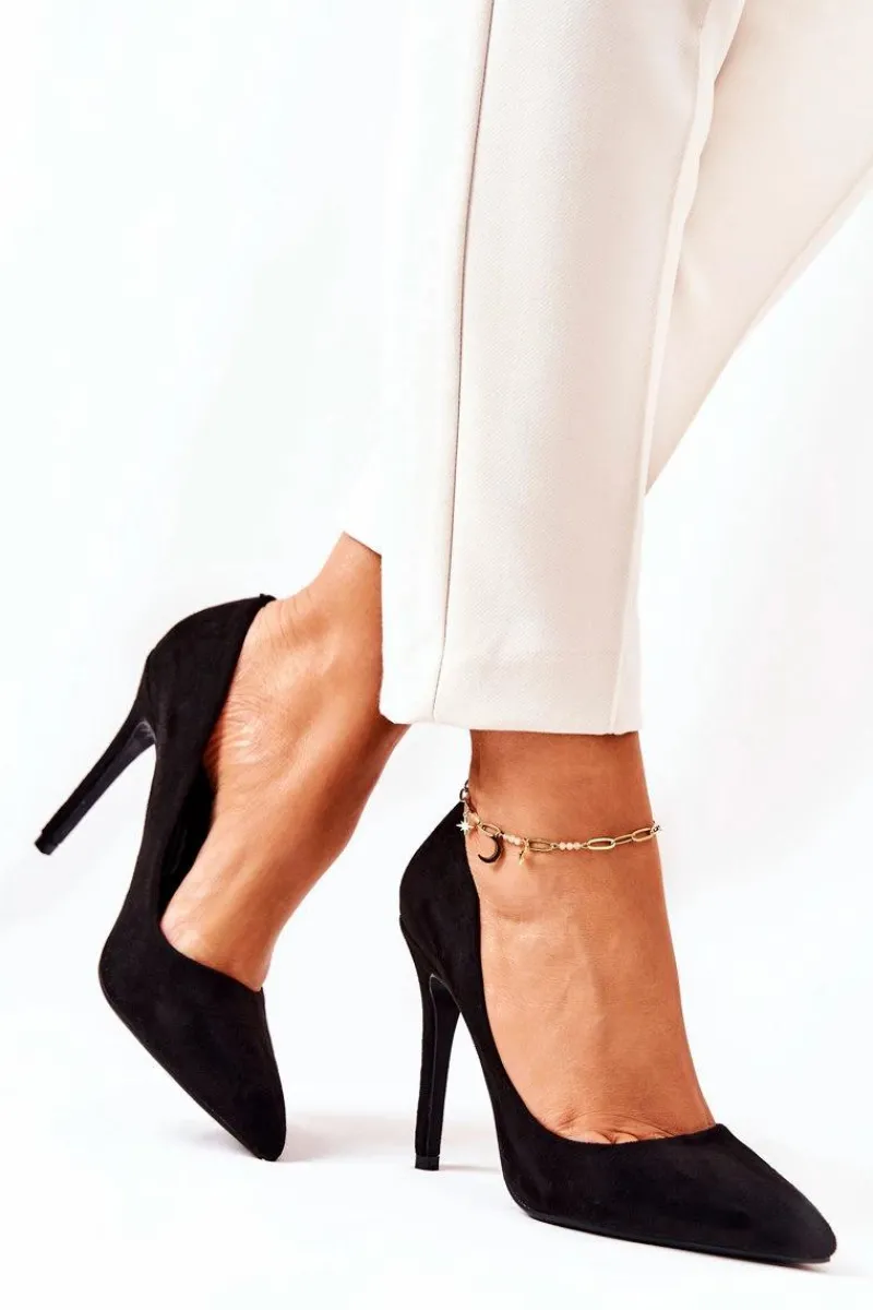 New Boto Zamszowe Wysokie Szpilki Czarne Melany