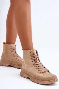 Sale Boto Zamszowe Wysokie Trampki Damskie Ciemnobeżowe Eleamia