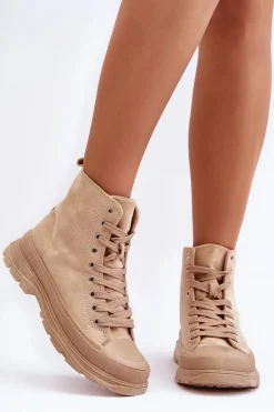 Sale Boto Zamszowe Wysokie Trampki Damskie Ciemnobeżowe Eleamia