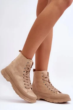 Sale Boto Zamszowe Wysokie Trampki Damskie Ciemnobeżowe Eleamia