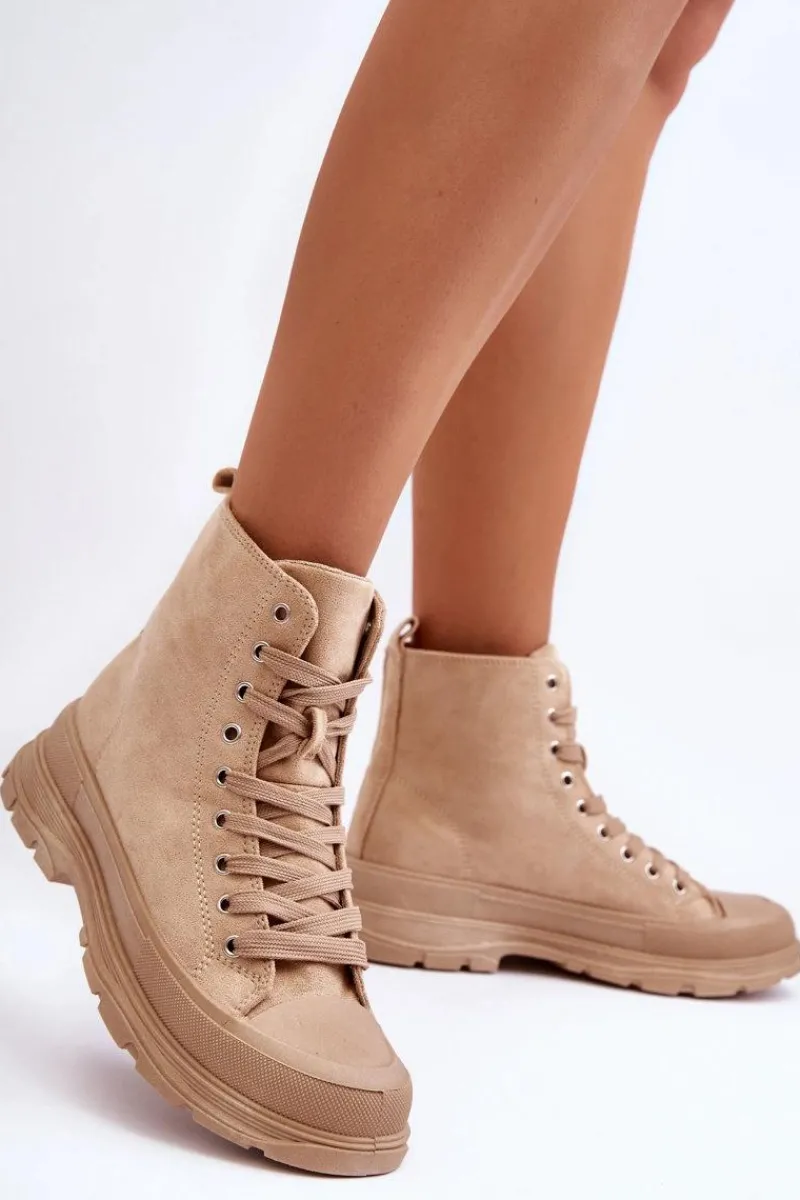 Sale Boto Zamszowe Wysokie Trampki Damskie Ciemnobeżowe Eleamia