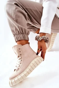 Sale Boto Zamszowe Wysokie Trampki Na Platformie Beżowe Meniphise