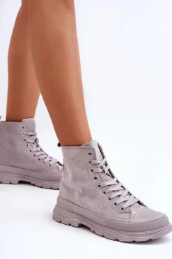 Discount Zamszowe Wysokie Trampki Damskie Szare Eleamia Damskie Trampki Damskie Wysokie