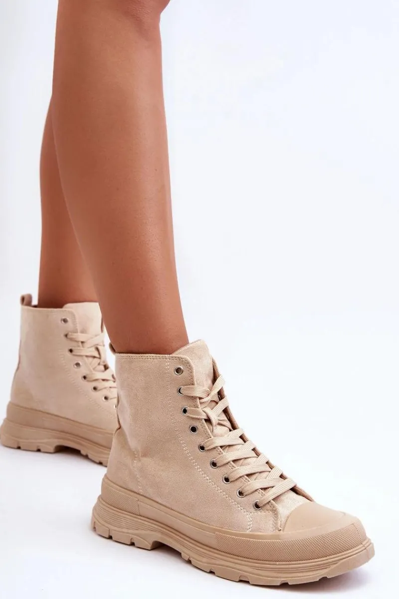 Trampki Damskie Wysokie>Boto Zamszowe Wysokie Trampki Damskie Beżowe Eleamia