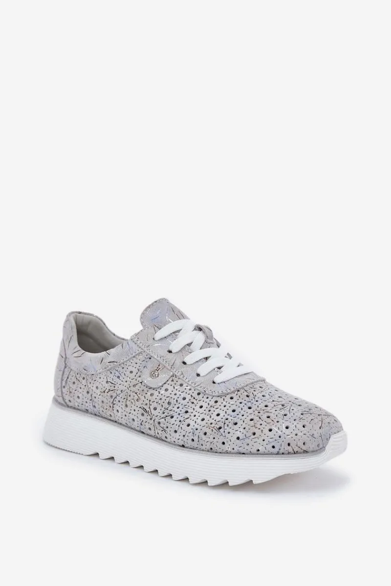 Damskie buty S.Barski Zamszowe Wzorzyste Buty Sportowe Na Platformie Z Brokatem D&A LR51-635 Srebrne Srebrny