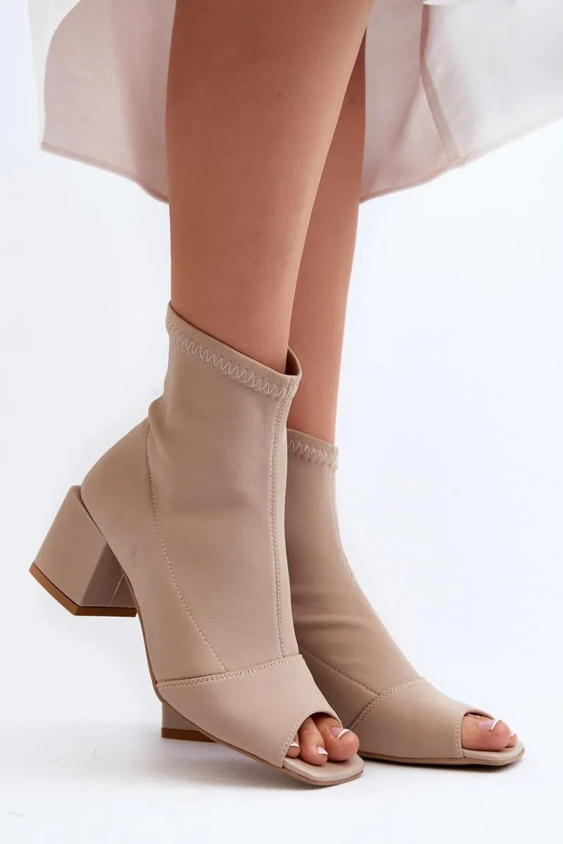 Hot Zazoo 2876 Botki Damskie Na Obcasie Z Odkrytymi Noskami Beżowe