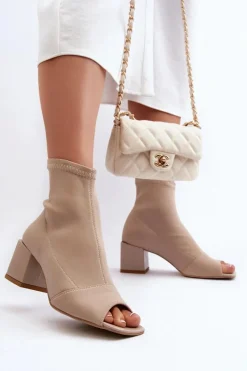 Hot Zazoo 2876 Botki Damskie Na Obcasie Z Odkrytymi Noskami Beżowe