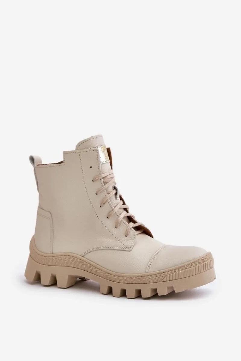 Damskie Trapery|Brązowe I Beżowe Botki>Zazoo 2831 Botki Damskie Ze Skóry Naturalnej Jasnobeżowe