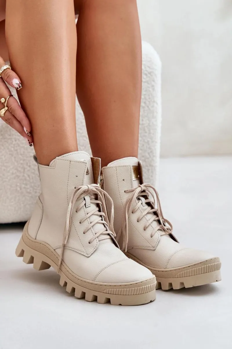 Damskie Trapery|Brązowe I Beżowe Botki>Zazoo 2831 Botki Damskie Ze Skóry Naturalnej Jasnobeżowe