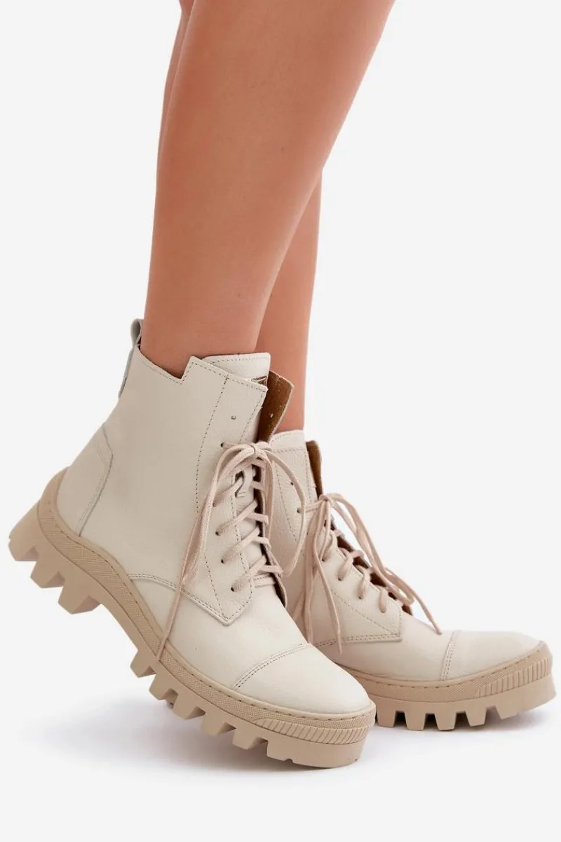 Damskie Trapery|Brązowe I Beżowe Botki>Zazoo 2831 Botki Damskie Ze Skóry Naturalnej Jasnobeżowe