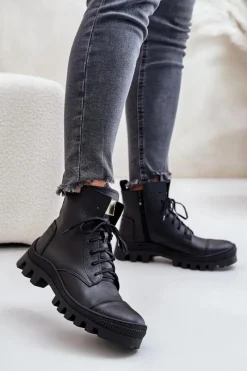 Damskie Trapery|Brązowe I Beżowe Botki>Zazoo 2831 Botki Damskie Ze Skóry Naturalnej Czarne Czarny