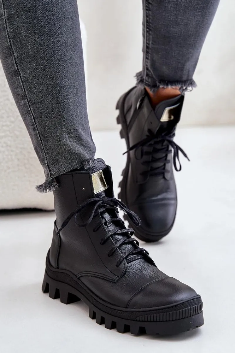 Damskie Trapery|Brązowe I Beżowe Botki>Zazoo 2831 Botki Damskie Ze Skóry Naturalnej Czarne Czarny