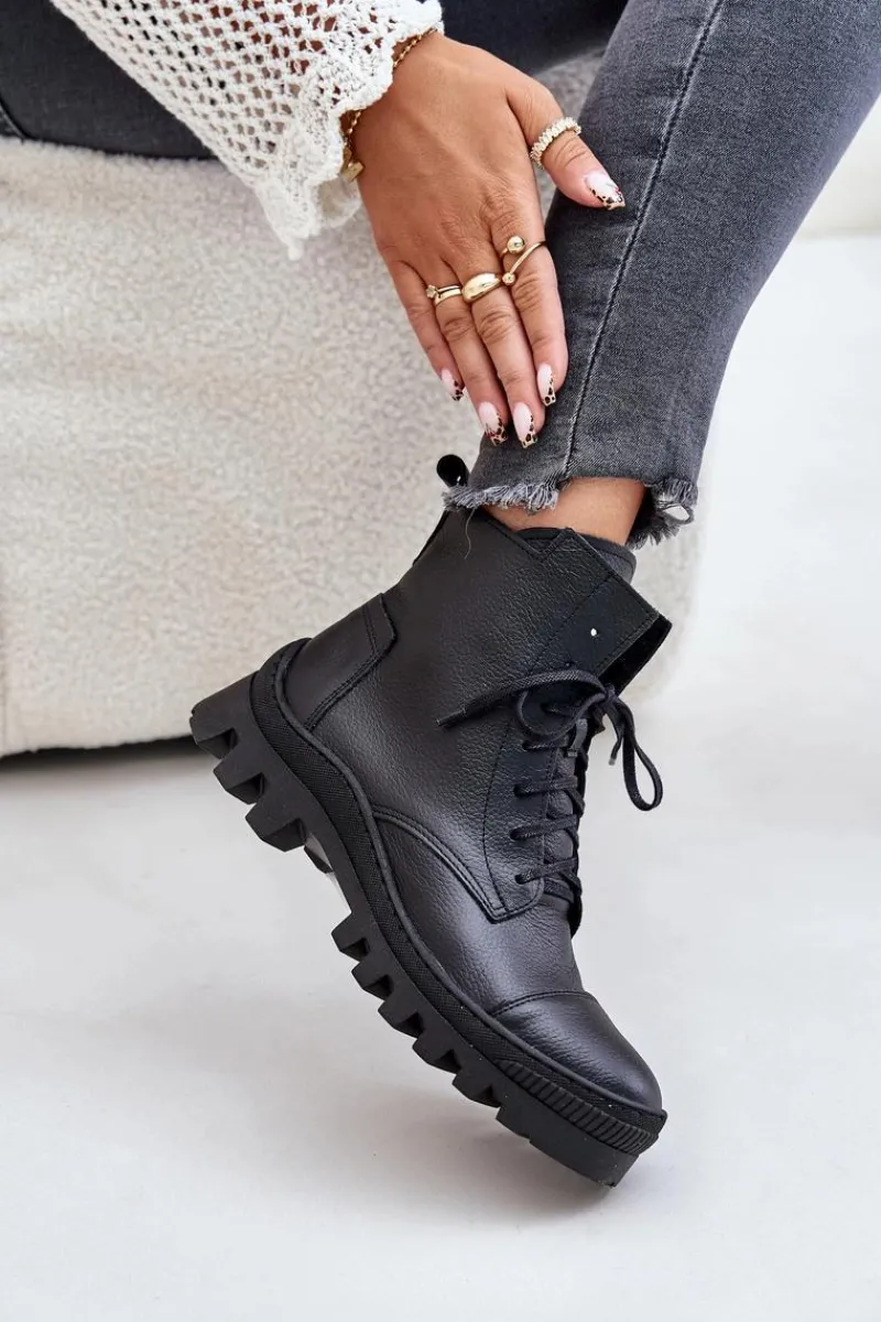 Damskie Trapery|Brązowe I Beżowe Botki>Zazoo 2831 Botki Damskie Ze Skóry Naturalnej Czarne Czarny