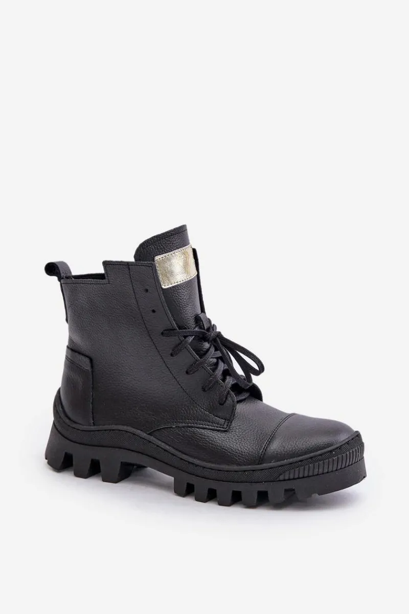 Damskie Trapery|Brązowe I Beżowe Botki>Zazoo 2831 Botki Damskie Ze Skóry Naturalnej Czarne Czarny