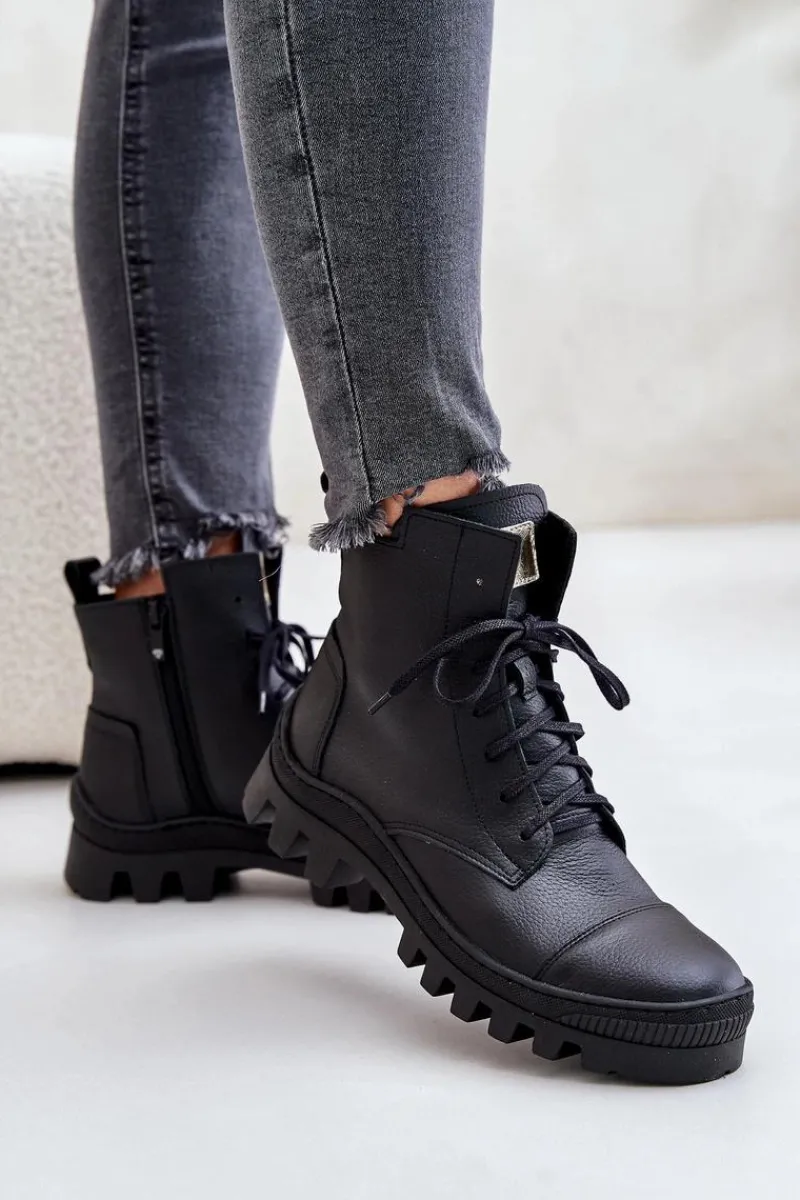 Damskie Trapery|Brązowe I Beżowe Botki>Zazoo 2831 Botki Damskie Ze Skóry Naturalnej Czarne Czarny