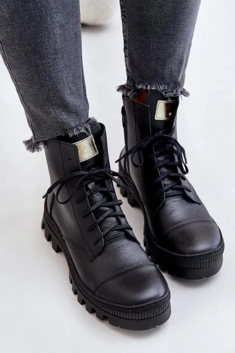 Damskie Trapery|Brązowe I Beżowe Botki>Zazoo 2831 Botki Damskie Ze Skóry Naturalnej Czarne Czarny