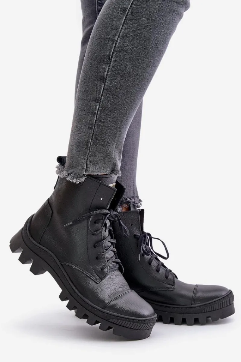 Damskie Trapery|Brązowe I Beżowe Botki>Zazoo 2831 Botki Damskie Ze Skóry Naturalnej Czarne Czarny