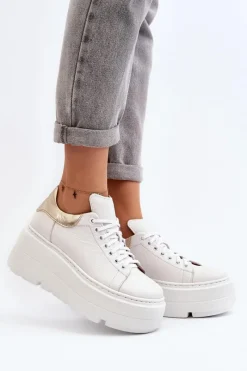 10165 Buty Sportowe Damskie Na Masywnej Platformie Białe Damskie Buty Sportowe Na Platformie