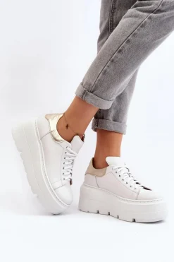10165 Buty Sportowe Damskie Na Masywnej Platformie Białe Damskie Buty Sportowe Na Platformie