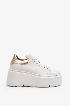 10165 Buty Sportowe Damskie Na Masywnej Platformie Białe Damskie Buty Sportowe Na Platformie