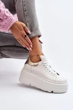 10165 Buty Sportowe Damskie Na Masywnej Platformie Białe Damskie Buty Sportowe Na Platformie