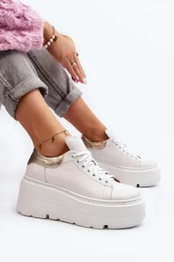 10165 Buty Sportowe Damskie Na Masywnej Platformie Białe Damskie Buty Sportowe Na Platformie
