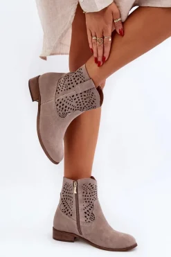 Online Zazoo 3305/2 Damskie Ażurowe Botki Cappuccino