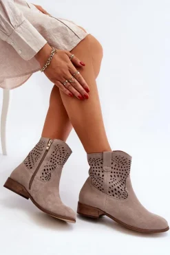 Online Zazoo 3305/2 Damskie Ażurowe Botki Cappuccino
