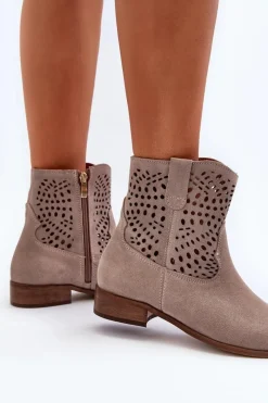 Online Zazoo 3305/2 Damskie Ażurowe Botki Cappuccino