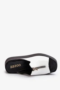 Sale Zazoo 2916 Damskie Klapki Na Masywnej Platformie Z Suwakiem Białe Biały