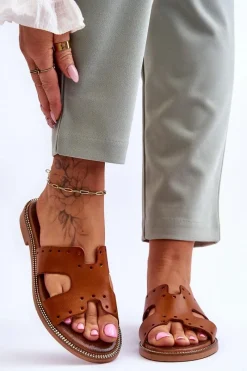 Zazoo 40326 Damskie Klapki Z Ozdobnymi Wycięciami Brązowe Brązowy