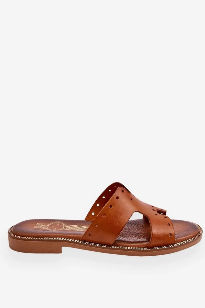 Zazoo 40326 Damskie Klapki Z Ozdobnymi Wycięciami Brązowe Brązowy