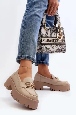 Best 20164 Damskie Loafersy Ze Skóry Naturalnej Beżowe Damskie Loafersy Damskie|Mokasyny Damskie Lakierowane