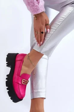 Discount Zazoo 20164 Damskie Loafersy Ze Skóry Naturalnej Fuksja