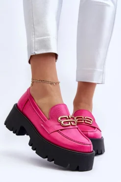 Discount Zazoo 20164 Damskie Loafersy Ze Skóry Naturalnej Fuksja