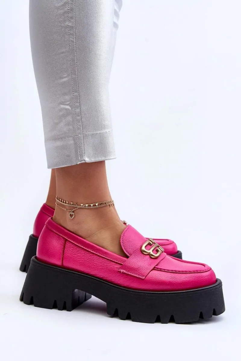 Discount Zazoo 20164 Damskie Loafersy Ze Skóry Naturalnej Fuksja