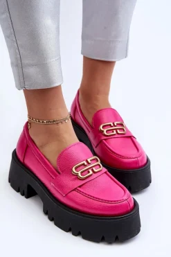 Discount Zazoo 20164 Damskie Loafersy Ze Skóry Naturalnej Fuksja