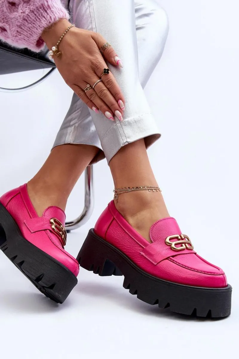 Discount Zazoo 20164 Damskie Loafersy Ze Skóry Naturalnej Fuksja