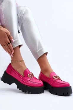 Discount Zazoo 20164 Damskie Loafersy Ze Skóry Naturalnej Fuksja